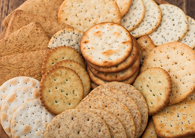 Various organic crispy wheat, rye and corn flatbread crackers