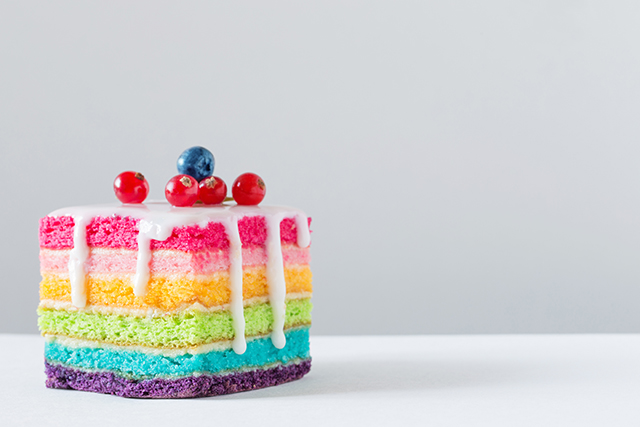 rainbow cake on white background