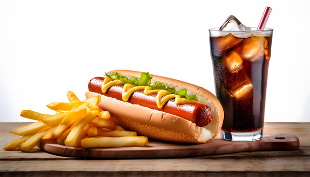Hot dog, french fries and coke drink