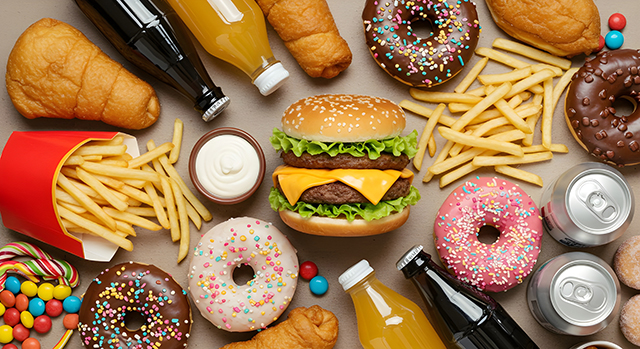 Assortment of ultra-processed foods